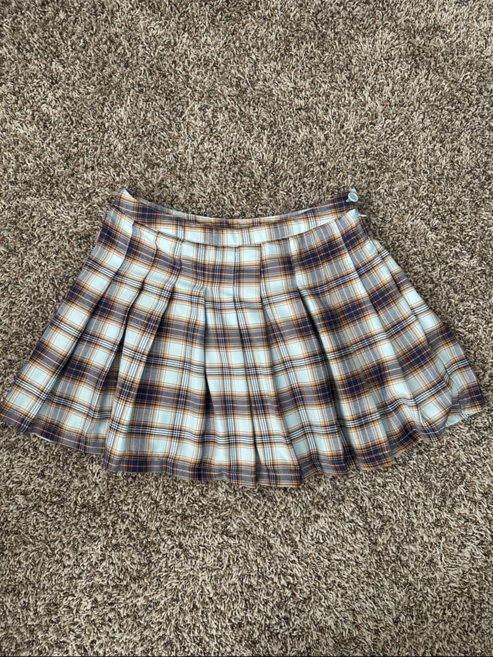 Forever 21 Pleated Plaid Mini Skirt in Blue and Orange